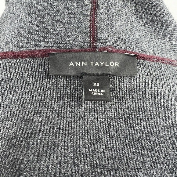 Ann Taylor Loft Maroon Gray Wool Blend Open Cardigan XS Sweater Jacket - Picture 9 of 14